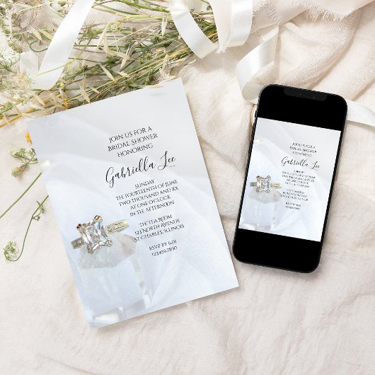 スクエアダイヤモンドリングや輪ピラークリスタルブライダルシャワー 招待状