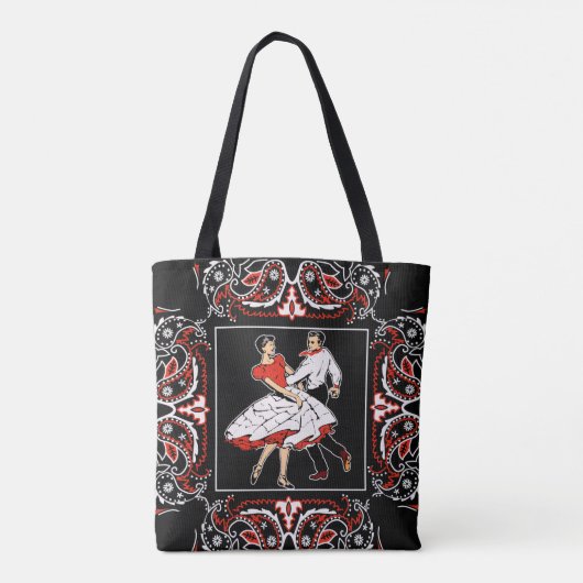 スクエアダンスのカップルの黒のバンダナの背景 トートバッグ (裏面)