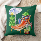 スクエアダークグリーンクリスマスチリサンバス クッション (ブランケット)