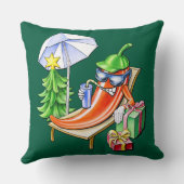 スクエアダークグリーンクリスマスチリサンバス クッション (裏面)