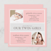 スクエアツインズコラージュ |誕生のお知らせ 案内状 (正面/裏面)