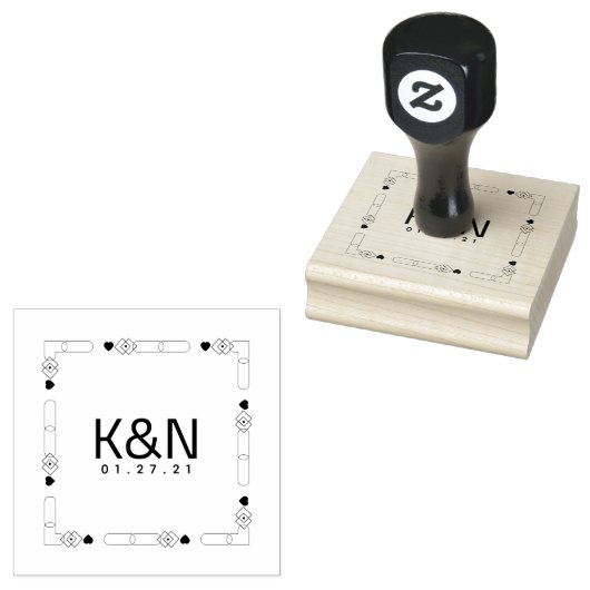 スクエアデコハートミニイニシャルロゴウエディングスタンプ ラバースタンプ (押印)