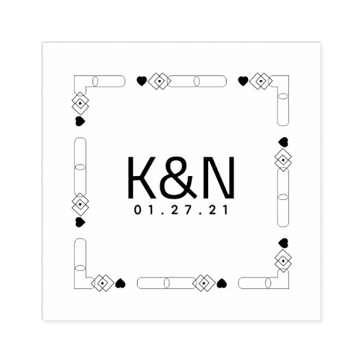 スクエアデコハートミニイニシャルロゴウエディングスタンプ ラバースタンプ (インプリント)