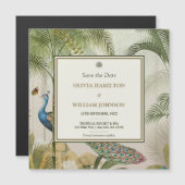 スクエアトロピカルピーコックパーム日付磁石を保存 (正面/裏面)