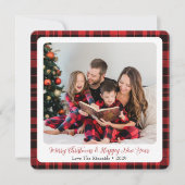スクエアバッファロープレイドファミリーフォトクリスマスカード シーズンカード (正面)