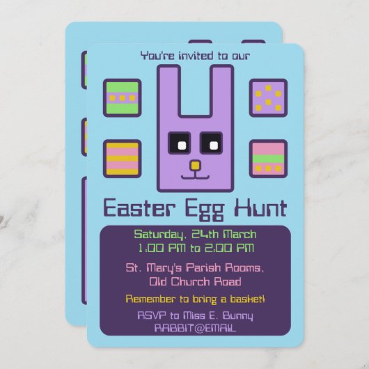 スクエアバニーイースターエッグ狩り招待状 招待状 (正面/裏面)