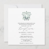 スクエアバプテスマ招待状セージグリーンクレスト 招待状 (正面)