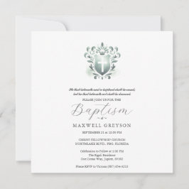 スクエアバプテスマ招待状セージグリーンクレスト 招待状