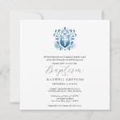 スクエアバプテスマ招待状宗教的ブルークレスト 招待状 (正面)