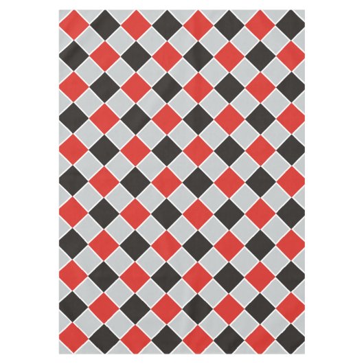 スクエアパターン - 黒 赤 白 + あなたの背景 テーブルクロス (正面)