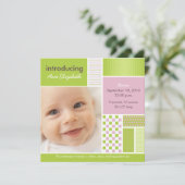 スクエアパッチワークライムデザイナーのお誕生発表 案内状 (スタンド正面)