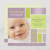 スクエアパッチワーク ライラック デザイナー 誕生発表 案内状 (正面/裏面)