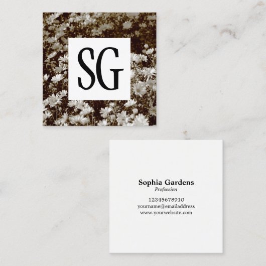 スクエアパネル – イニシャル – セピアデイジー スクエア名刺 (正面/裏面)