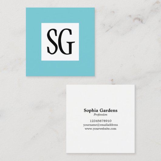 スクエアパネル – イニシャル- Robin Egg Blue スクエア名刺 (正面/裏面)