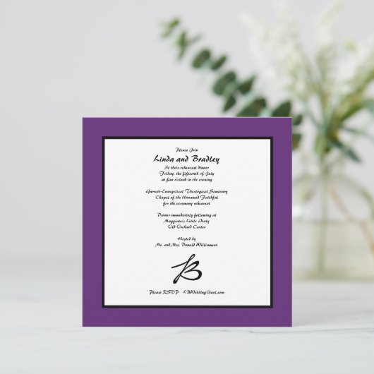 スクエアパープル縁ど招待状 招待状 (スタンド正面)