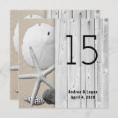 スクエアビーチウェディングボードウォークテーブルナンバーカード 招待状 (正面/裏面)