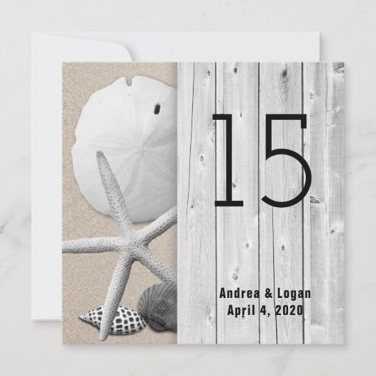 スクエアビーチウェディングボードウォークテーブルナンバーカード 招待状 (正面)