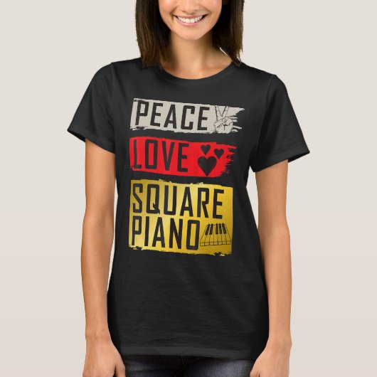 スクエアピアノ音楽楽器鍵盤音楽 Tシャツ (正面)