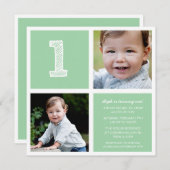 スクエアファーストバースデーパーティーの写真のミントルーム 招待状 (正面/裏面)