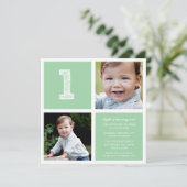 スクエアファーストバースデーパーティーの写真のミントルーム 招待状 (スタンド正面)