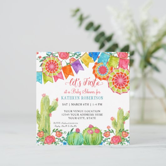 スクエアフィエスタサクタスベビーシャワーガール紙ファン 招待状 (スタンド正面)