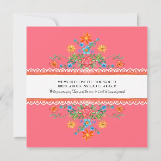 スクエアフィエスタサクタスベビーシャワーガール紙ファン 招待状 (裏面)