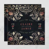 スクエアフラット招待状素朴'バラ – ムーランロウ， シーズンカード (正面/裏面)