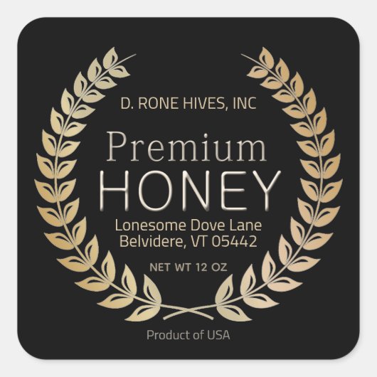 スクエアブラックハニーラベル金ゴールドローレルリース スクエアシール (正面)