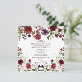 スクエアブルガンディウォーターカラーフローラドロップ招待状 招待状 (スタンド正面)