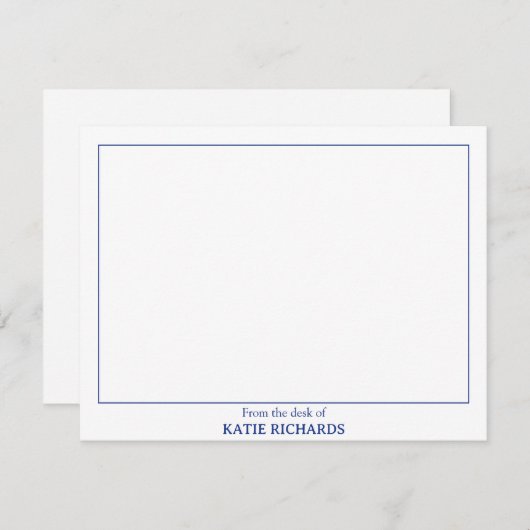 スクエアブルーのデスクからミニマル縁どリスト ノートカード (正面/裏面)