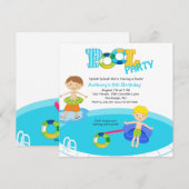 スクエアブループールパーティーボーイズ誕生日招待状 招待状 (正面/裏面)