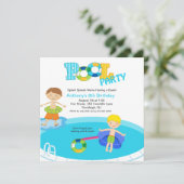 スクエアブループールパーティーボーイズ誕生日招待状 招待状 (スタンド正面)