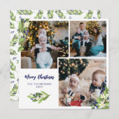 スクエアブルーベリーフォトコラージメリークリスマス シーズンカード (正面/裏面)