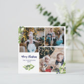 スクエアブルーベリーフォトコラージメリークリスマス シーズンカード (スタンド正面)