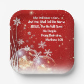 スクエアプレート7"彼女は息子のパーティークリスマスを負担 ペーパープレート (正面)