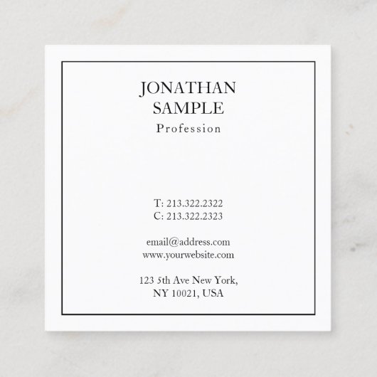 スクエアプロフェッショナル芸術的クリーンデザインモダン スクエア名刺 (裏面)