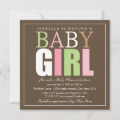 スクエアベビーガール|ベビーシャワー招待状 招待状 (正面)