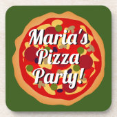 スクエアペロニピザスライスおもしろい誕生日パーティー コースター (正面)