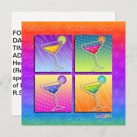 スクエアポップアートのマルガリータ。 パーティの招待状 招待状 (正面/裏面)