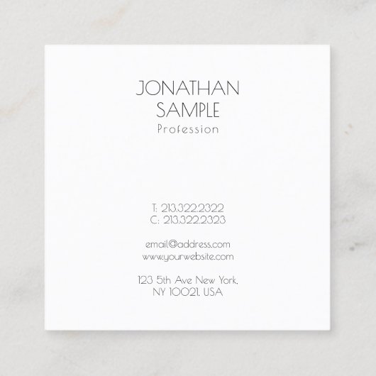 スクエアミニマルクモダンラグジュアリー芸術的プレーン スクエア名刺 (裏面)