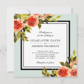 スクエアミントグリーンウォーターバラフローラ結婚ズ 招待状 (正面)