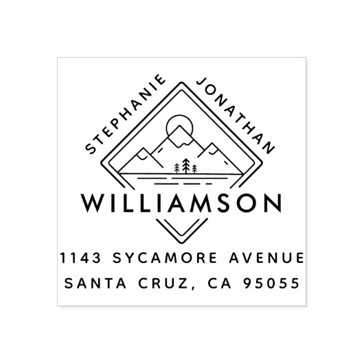 スクエアモダンマウンテンサンセットランドスケープアドレス ラバースタンプ (インプリント)