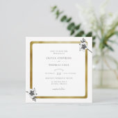 スクエアモダン金ゴールドクリスマスバラ結婚クリスマス 招待状 (スタンド正面)