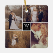 スクエアモノグラムシンプルフォトコラージホリデー セラミックオーナメント (正面)