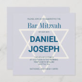 スクエアユダヤ星バー（ユダヤ教の）バル・ミツバー招待状 – 青 招待状 (正面/裏面)
