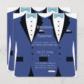 スクエアライトブルーとホワイトゲイ結婚式の招待 招待状 (正面/裏面)