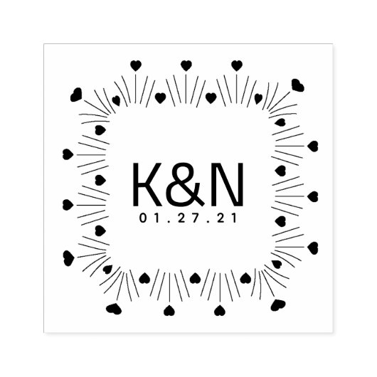 スクエアラインアートハートイニシャル結婚ロゴ ラバースタンプ (インプリント)