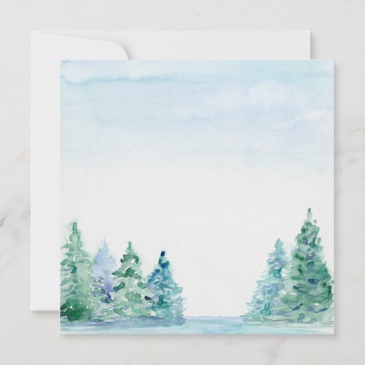 スクエアレイクサイドマウンテンパインツリーアウトドア結婚ーズ 招待状 (裏面)