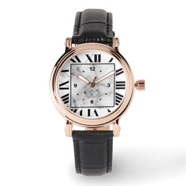 スクエアレザーウォッチ大理石顔 腕時計 (正面)