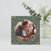 スクエアレッドグリーンイエローフォトハッピー新年 シーズンカード (スタンド正面)